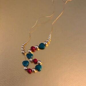 Elegant Heart Necklace with Blue and Red Accents